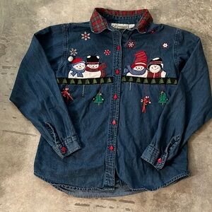 Dressbarn Vintage Button down denim Women’s SZ M Christmas Shirt